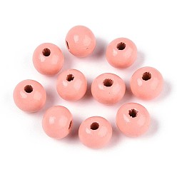 Лосось Круглые бусины из натурального дерева схима, окрашенные распылением, salmon, 8~8.5x6.8 мм, отверстие : 1.8~2 мм