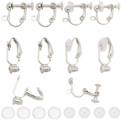 Платина 32шт 2 стиль латунные клипсы серьги конвертеры выводы, 32 шт. 2 стильные удобные силиконовые подушечки для сережек, платина, 7~19x6~13.5x2~9 мм, отверстие : 1~3x1~2 мм