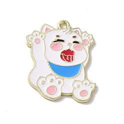 Белый Подвески из эмали и сплава, золотые, форма кошки, белые, 29.5x22.5x1.5 мм, отверстие : 1.9 мм