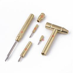 Light Gold Multifunction Brass Hammer & Screwdriver Hand Tools, for Watchmaker Jewelers and Eating Walnut, Light Gold, 130x10mm