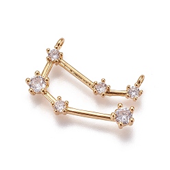 Близнецы Латунные микро проложить кубического циркония подвески, двенадцать созвездий, золотые, Близнецы, 15~15.5x23.5~24x3 мм, отверстие : 1.5 мм