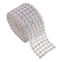 Silver 6 Rows Plastic Diamond Mesh Wrap Roll Rhinestone Crystal Ribbon Cake Wedding Decoration, Silver, 95mm