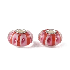 FireBrick Lampwork & Brass Core European Beads, Large Hole Beads, Rondelle, FireBrick, 15x7.5mm, Hole: 4mm