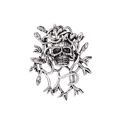 Античное Серебро Брошь из сплава для рюкзака, череп, античное серебро, 53x43 мм