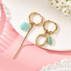 Amazonite 202 Huggie inoxydable en acier boucles d'oreilles, boucles d'oreilles asymétriques, boucles d'oreilles pendantes ovales en amazonite naturelle et acier inoxydable, or, 304mm
