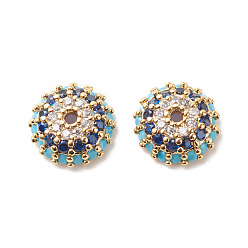 Golden Brass Micro Pave Cubic Zirconia with Glass Bead Caps, Cadmium Free & Lead Free, Apetalous, Golden, 8.5x3mm, Hole: 1mm