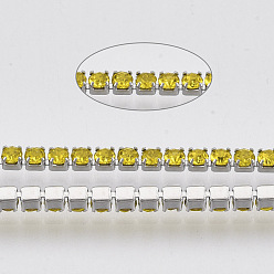 Цитрин 304 цепочки из страз из нержавеющей стали, с катушкой, горный хрусталь чашка цепи, цвет нержавеющей стали, цитрин, 2x2x2 мм, около 32.8 футов (10 м) / рулон.