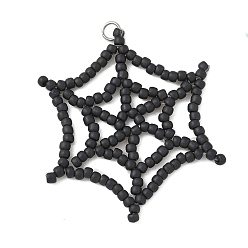 Черный Стеклянные бусины на тему хэллоуина, Ткацкий станок, подвески паутина, с целью перехода в кольце, чёрные, 43x33 мм, отверстие : 2.5 мм