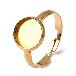 Настоящее золото 18K 304 регулируемые кольцевые компоненты из нержавеющей стали, настройки круглого кольца, ионное покрытие (ip), реальный 18 k позолоченный, лоток : 10 мм, 12 мм, внутренний диаметр: 19 мм