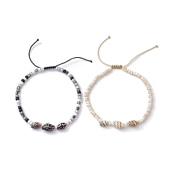 Shell Shape Браслет из стекла с бусинами из натуральных морских ракушек, формы раковины, внутренний диаметр: 2-1/2 ~ 3-3/4 дюйм (6.25~9.65 см)