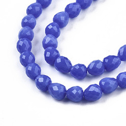Royal Blue Opaque Solid Color Glass Beads Strands, Faceted, Teardrop, Royal Blue, 4.5~5x4x4mm, Hole: 1mm, about 97~101pcs/strand, 16.54~18.5 inch(42~47cm)