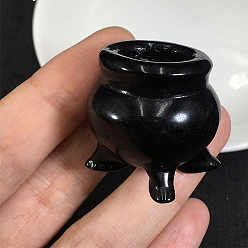 Обсидиан Натуральный обсидиан кадило форма дисплей украшение, подставка-держатель для хрустальной сферы, 30x30 мм