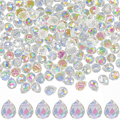 Прозрачный АВ 2 пряди гальванические стеклянные бусины пряди, слеза, граненые, ясно AB, 10x8 мм, отверстие : 1 мм, около 93 шт / нитка, 24.41 дюйм (62 см)