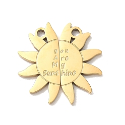 Настоящее золото 18K 304 подвески из нержавеющей стали, солнце со словом ты мое солнце, ионное покрытие (ip), реальный 18 k позолоченный, 22.5x22.5x1.5 мм, отверстие : 2 мм