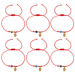 (52) Непрозрачная лаванда 6 Наборы плетеных браслетов из стеклянных бусин, символизирующих сглаз, Браслеты с подвесками в виде руки хамса из нержавеющей стали, разноцветные, внутренний диаметр: 11.02 дюйм (28 см)