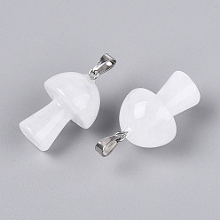 Нержавеющая Сталь Цвет Природного кварца хрустальных подвесок, подвески-грибы из горного хрусталя с защелками из нержавеющей стали, цвет нержавеющей стали, 24.5~26x16~16.5 мм, отверстие : 6x2.5 мм