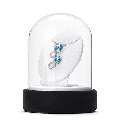 White Clear Glass Dome Cover, Decorative Display Case, Cloche Bell Jar Terrarium with Velvet Base, White, 90x80x120mm