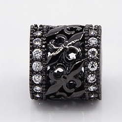 Черный Цвет Металла Латунные микро проложить кубического циркония бусы, бусины с большим отверстием, без свинца, без никеля и без кадмия, колонка, металлический черный , 10x11 мм, отверстие : 7 мм