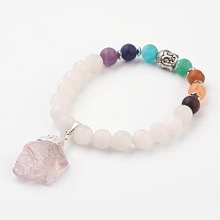 Rosenquarz Yoga Chakra Schmuck, Edelstein-Stretch-Armbänder, mit legiertem buddha, natürlichen Rosenquarz, 2 Zoll (52 mm)