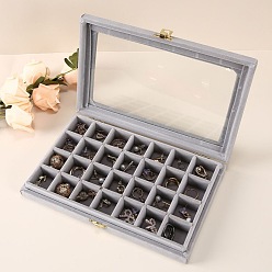 Светло-серый Бархат с деревянной коробкой для ювелирных изделий, для перстней, хранение серег, прямоугольные, светло-серый, 20x15x4.5 см