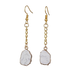 Howlite Nuggets Natural Howlite Dangle Earrings, Golden Iron Chains Tassel Earrings, 63x12mm