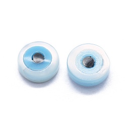 Blanc Cabochons coquille, avec turquoise synthétique, demi rond avec mauvais oeil, blanc, 15x2mm