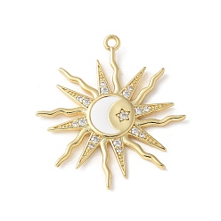 Настоящее золото 18K Латунные микро проложить кубический цирконий подвеска, солнце, с эмалью, без свинца и без кадмия, долговечный, реальный 18 k позолоченный, 32x29.5x2 мм, отверстие : 1.6 мм