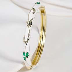 Белый Винтажные браслеты из цинкового сплава на петлях для женщин, цветочный узор, с эмалью и горный хрусталь, белые