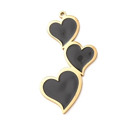 Golden 304 Stainless Steel with Black Enamel Pendants, Heart Charms, Golden, 42x24x1.5mm, Hole: 1.5mm