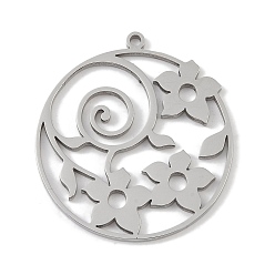 Нержавеющая Сталь Цвет Не тускнеющие 304 подвески из нержавеющей стали, лазерная резка, полый плоский круглый с подвеской в виде цветка, цвет нержавеющей стали, 32x29x1 мм, отверстие : 1 мм