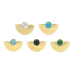 Смешанные камни Ионное покрытие (ip) 304 манжеты из нержавеющей стали с синтетическими драгоценными камнями, веерные открытые кольца для женщин и мужчин, реальный 18 k позолоченный, 39.5x26.5 мм, внутренний диаметр: регулируемый.