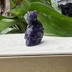 Лепидолит Резной череп из натурального лепидолита с фигурками кошек, для домашнего офиса настольный орнамент фэн-шуй, 30~40 мм