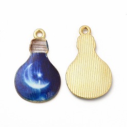 Marine Blue Alloy Printed Pendants, Cadmium Free & Nickel Free & Lead Free, Bulb, Marine Blue, 28x17x2mm, Hole: 1.8mm