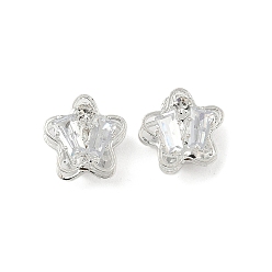 Прозрачный Латунные микро проложить кубического циркония бусы, без кадмия и без свинца, звезда, со стразами, серебряные, прозрачные, 9.5x10x6.5 мм, отверстие : 1.2 мм