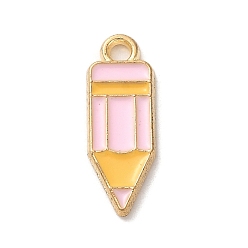 Pink Подвески из эмали и сплава, золотые, карандашный шарм, розовые, 18.5x6.5x1 мм, отверстие : 1.8 мм
