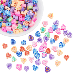 (52) Непрозрачная лаванда 200 бусины из полимерной глины ручной работы., сердце, разноцветные, 9~10x8~11.5x5 мм, отверстие : 1.4 мм