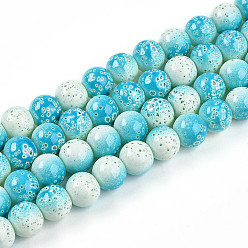 Голубой Нити прозрачных окрашенных стеклянных бусин для запекания, круглые, два тона, голубой, 7.5~8 мм, отверстие : 1.2 мм, около 80~82 шт / нитка, 26.77~27.56 дюйм (68~70 см)