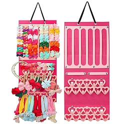 Темно-Розовый Фетровые сумки для хранения аксессуаров для волос, настенный органайзер, складная фетровая подвесная сумка, прямоугольные, темно-розовыми, 73x31 см