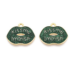 Зеленый Подвески из ирландского сплава с эмалью и блестками, губы прелести, золотые, зелёные, 18x21x1 мм, отверстие : 1.8 мм
