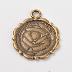 Antique Bronze Flower Alloy Pendant Cabochon Settings and Half Round/Dome Clear Glass Cabochons, Lead Free & Nickel Free, Antique Bronze, Settings: Tray: 14mm, 23x18mm, Hole: 3mm, Glass Cabochons: 14x4.2mm