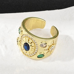 Настоящее золото 18K Регулируемые манжеты-кольца из латуни с микропаве из кубического циркония для женщин, стойки покрытие, без кадмия и без свинца, долговечный, реальный 18 k позолоченный, 17 мм, внутренний диаметр: регулируемый