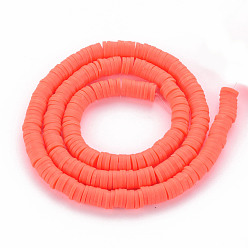 Tomato Handmade Polymer Clay Bead Strands, Heishi Beads, Disc/Flat Round, Tomato, 6x0.5~1mm, Hole: 2mm, about 320~447pcs/strand, 15.74 inch~16.92 inch
