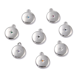 (52) Непрозрачная лаванда Латунные микро проложить кубического циркония прелести, долговечный, плоские круглые со звездой, разноцветные, 12x10x2 мм, отверстие : 1.2 мм