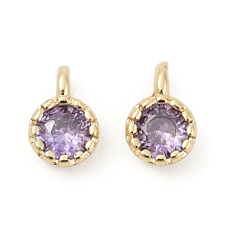 Фиолетовый Кулон из циркония, одиночные каменные прелести, плоско-круглые, стойки покрытие, долговечный, золотой свет, фиолетовые, 6.5~7x4.5~5x3 мм, отверстие : 1 мм