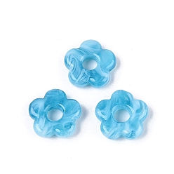 Темно-Голубой Двухцветные бусины ручной работы из стекла, изготовленные в Европе., бусины с большим отверстием, цветок, глубокое синее небо, 15~16x15.5~16x3~4.5 мм, отверстие : 4~5 мм