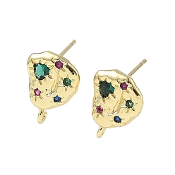 Средний Морско-зеленый Латунные серьги-гвоздики из циркония, стойки покрытие, прочное покрытие, золотые, средний морской зеленый, 13.5x10 мм, отверстие : 0.9 мм, штифты : 0.8 мм