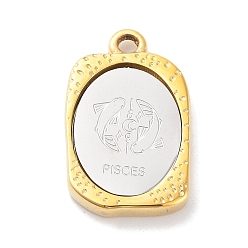 Poissons Pendentifs en acier inoxydable, rectangle avec breloque douze constellations, or et acier inoxydable Couleur, Poissons, 304mm, Trou: 23x14.5x3mm