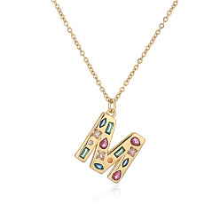 Letter M Ожерелья с подвесками-инициалами из латуни и разноцветными кубическими цирконами для женщин, реальный 18 k позолоченный, Буква М, 17.72 дюйм (45 см), Кулон : 23x18 мм