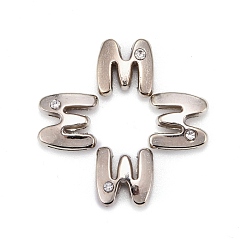 Letter M Letter Slider Beads for Watch Band Bracelet Making, Platinum Plated Alloy Crystal Rhinestone Slide Charms, Cadmium Free & Nickel Free & Lead Free, Letter.M, 11~13x9~11.5x4~5mm, Hole: 7.5~8x1mm