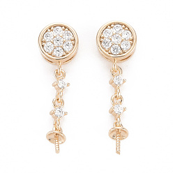 Real 18K Gold Plated Brass Micro Pave Clear Cubic Zirconia Peg Bails Pendants, for Half Drilled Bead, Nickel Free, Real 18K Gold Plated, 25x7.5x4mm, Hole: 1.2mm, Pin: 0.8mm